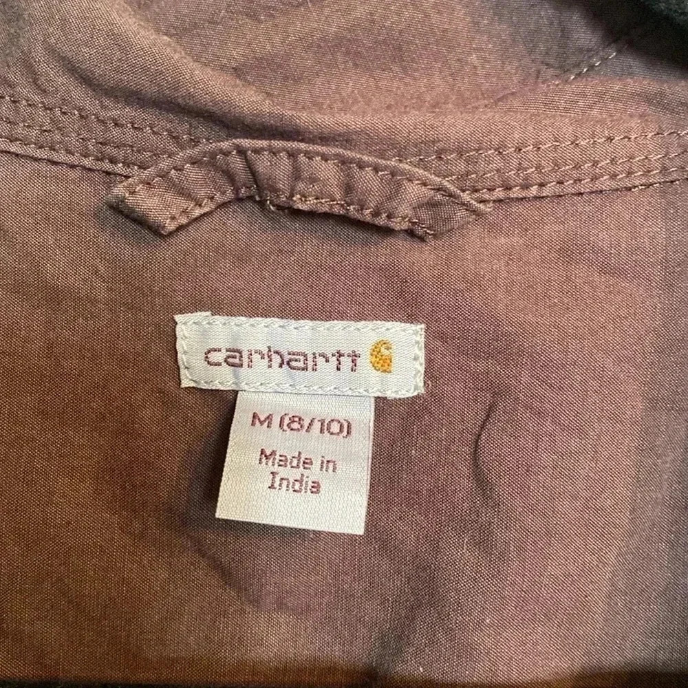 Carhartt women’s brown button down collard shirt - size medium 8/10 - Picture 3 of 8